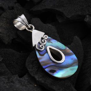 Beautiful Open Work Natural Abalone Shell Pendant in Sterling Silver E462
